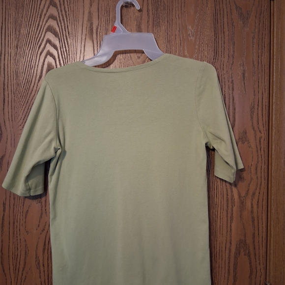 J. Jill Women's Sage Green V-Neck Elbow Length Tee - Picture 3 of 3